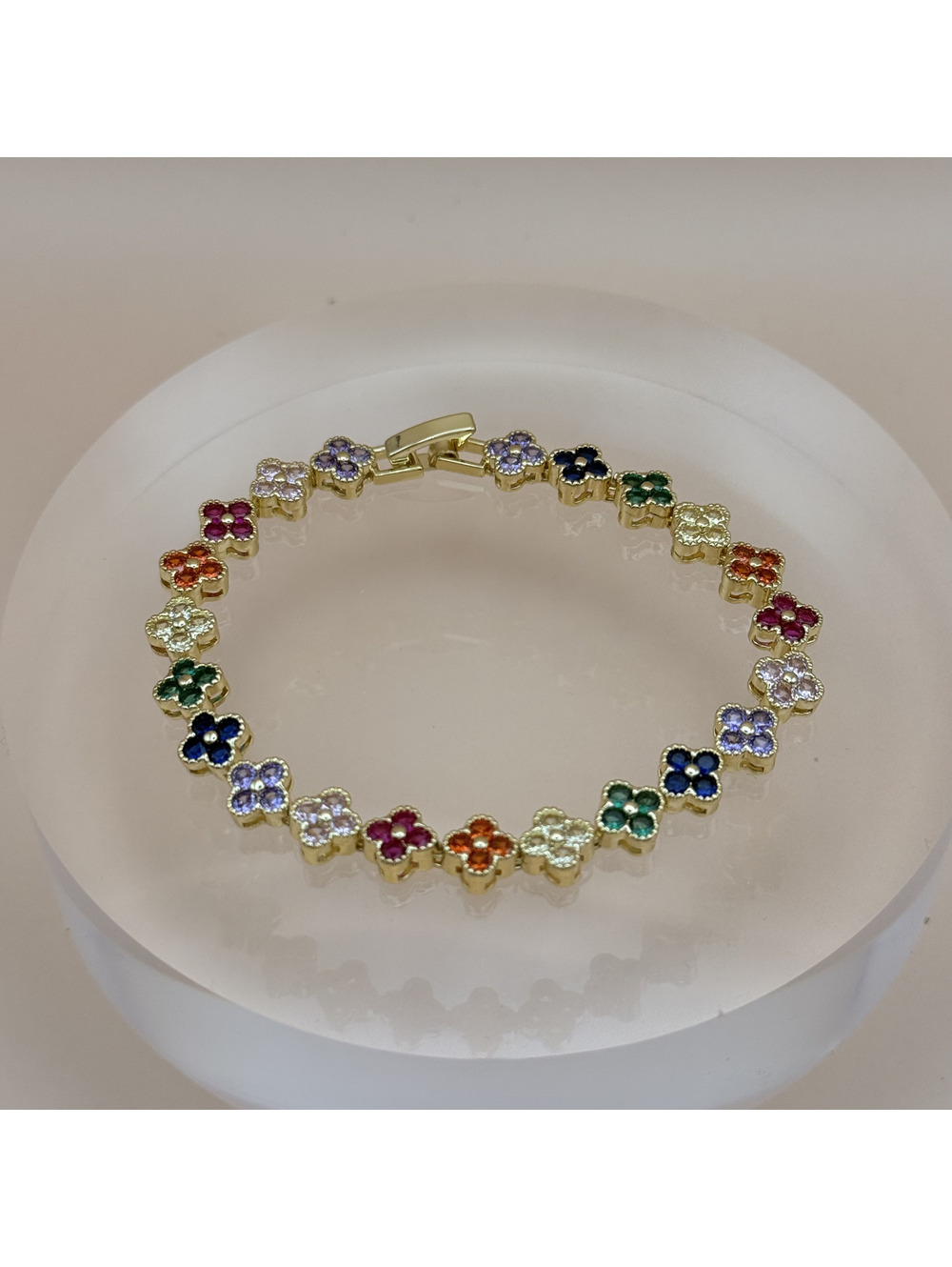 candy+clover Rainbow Clover Crystal Gold Tone Bracelet